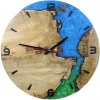 Elegantné modré epoxidové hodiny z dubového dreva