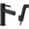 HANSGROHE Finoris páková umývadlová batéria s bidetovou sprškou a sprchovou hadicou 160 cm, s odtokovou súpravou Push-Open, výška výtoku 113 mm, matná čierna, 76210670