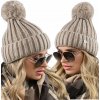 Fashionweek Teplá farebná dámska čiapka s brmbolcom BEANIE ZIZI01 Farba: CAPPUCCINO