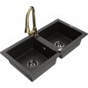 MEXEN/S MEXEN/S - Mario granitový drez 2-bowl vrátane batérie Elia, čierna/zlatá metalik 6504-75-670101-50-B