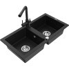 Mexen Mario, 2-komorový granitový drez 820x436x161 mm a čierna drezová batéria Duero, čierna, 6504-77-671600-70