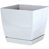 PlasticFuture Květináč Coubi Square s miskou bílý, 13,5 cm