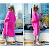 Fashionweek Dlhý vlnený cardigan, pletený kabát LEA Farba: ružový neón, Veľkosť: Universal