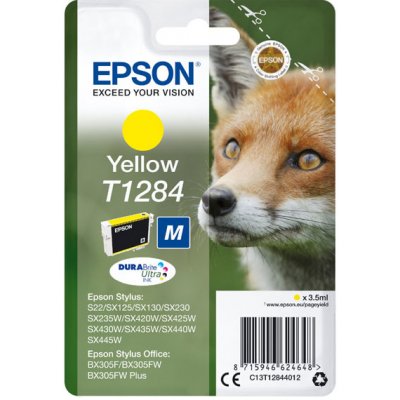 Epson originálny ink C13T12844022, T1284, yellow, blister, 3,5 ml, Epson Stylus S22, SX125, 420 W, 425 W, Stylus Office BX305 (C13T12844022)