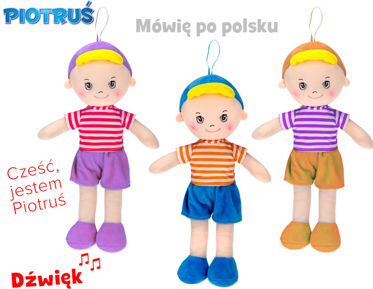 Mikro Trading Panáček Pepík hadrový na baterie polsky mluvící 3 barvy 0m+ 32 cm