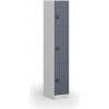 Šatníková skrinka S1 s úložnými boxmi, 3 boxy, 1850 x 300 x 500 mm, demont, zámok s čítačkou RFID kariet, tmavosivé dvere