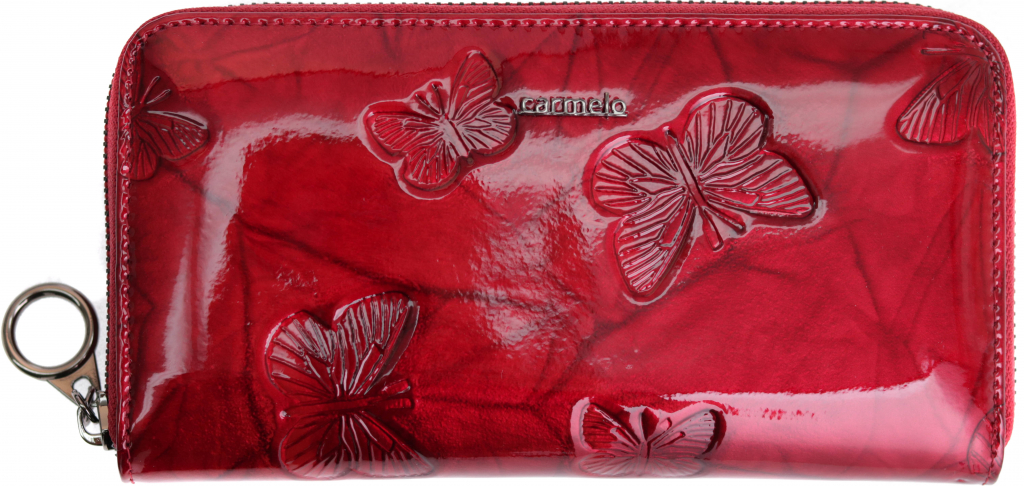 Carmelo Velká dámska kožená peňaženka 2111 M Red s motýlky červená