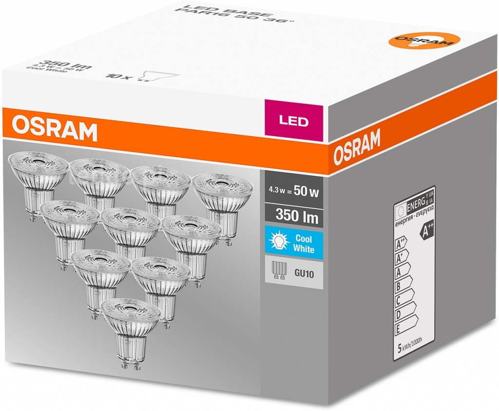 Osram LED žiarovka GU10 4.3W 350lm 4000K 36° Neutrálna biela 10ks