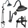 Rea Retro, sprchová súprava s ručnou a dažďovou sprchou a s otočnou vaňovou výlevkou, čierna matná-mosazná, REA-P2366