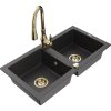 Mexen Mario, 2-komorový granitový drez 820x436x161 mm a drezová batéria Savita, čierna škvrtnitá, 6504-76-672601-50