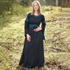 Outfit4Events Středověké šaty s páskem, Bliaut Konstanze, tmavě modré