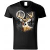 Poľovnícke tričko slim V jeleň spln - čierna, 3XL