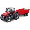 Bburago 10cm Farm Traktor na zotrvačník s vlečkou na drevo Massey Ferguson 8740S
