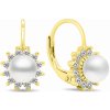 Brilio Silver Pozlátené náušnice s perlami a zirkónmi EA426Y