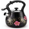Hauspremium Nerezová kanvica s píšťalkou 3 l – čierna kanvica na čaj s kvetinovým vzorom na štýlové varenie vody pre celú rodinu