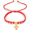 Pletený náramek s křížkem červený
