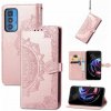 Peňaženkové kožené puzdro Mandala na Motorola Edge 20 Pro - Rose Gold