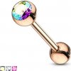 Šperky eshop - Oceľový 316L piercing do jazyka - medená farba, hladká činka, okrúhly krištáľ, PVD O15.19 - Farba: Dúhová