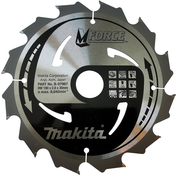 Makita Mforce B-31974 Kotúč pílový D 190 x 30 mm na drevo 12z TCT 2.0 mm rez