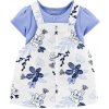 CARTER'S Set 2dielny body kr. rukáv, šaty na traky Blue Floral dievča 12m