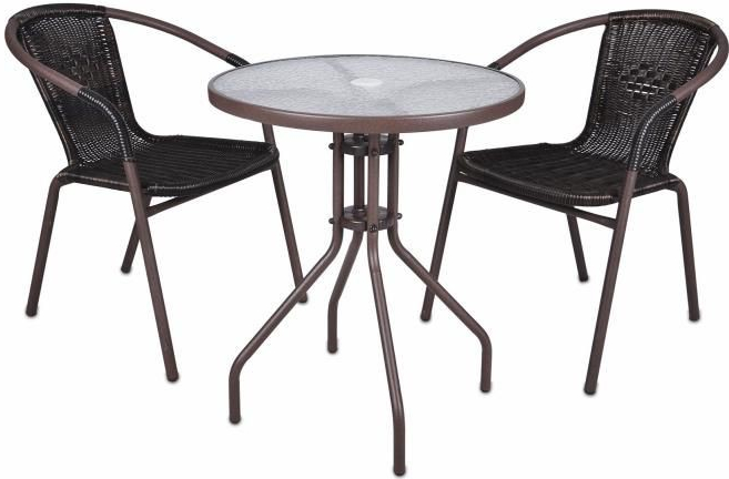 Bistro stolek se skleněnou deskou a 2 židle z polyratanu Garth KK-D02345