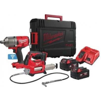 Aku rázovy uťahovák 3/4" Milwaukee M18 ONEFHIWF34-502X (1627/2034 Nm, 5,0 Ah) + Aku mazacia pištoľ Milwaukee