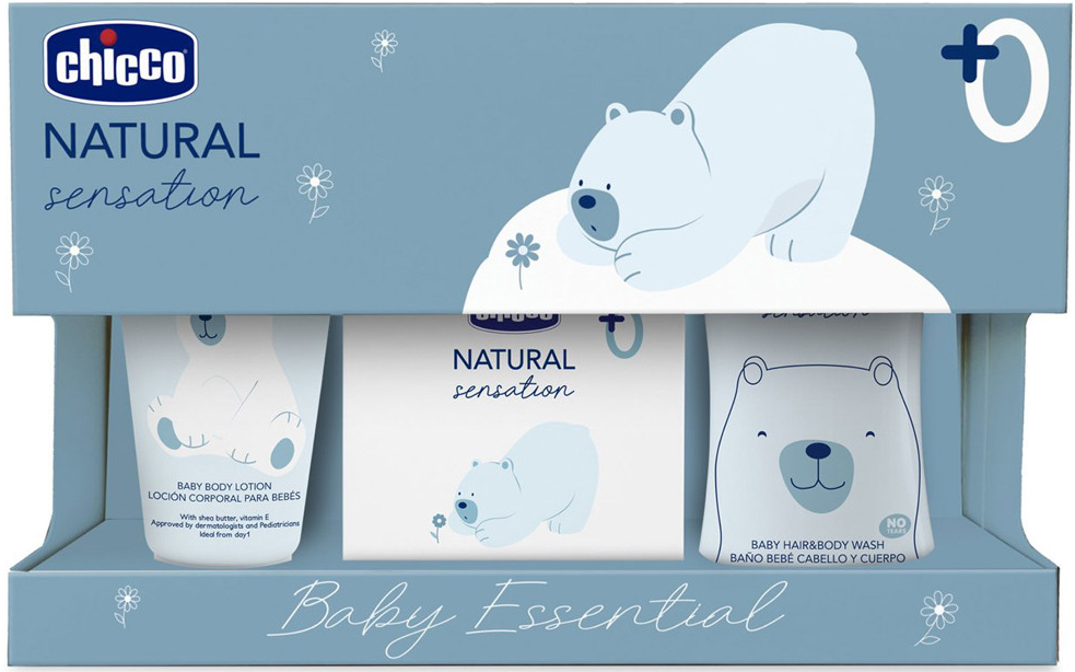 Chicco Natural Sensation 0+ šampón a sprchový gél pre deti od narodenia 200 ml + 0+ telové mlieko pre deti od narodenia 150 ml + 0+ EDP pre deti od narodenia 100 ml