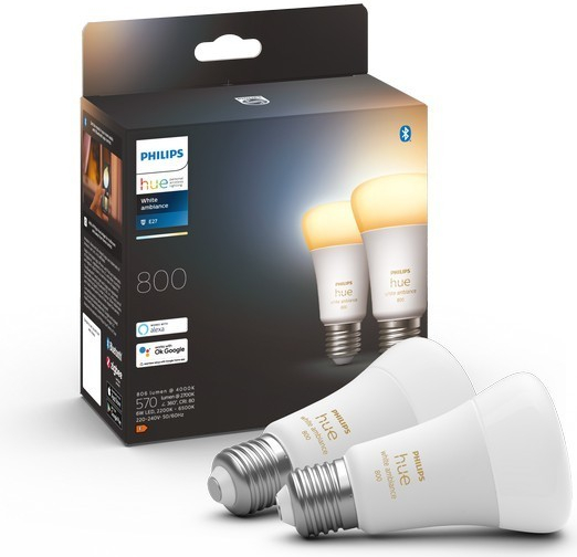 Philips Hue 8719514328242 LED žiarovky set 2x6W E27 800lm 2200-6500K sada 2ks, stmievateľné, Bluetooth, ZigBee, White Ambiance, biela