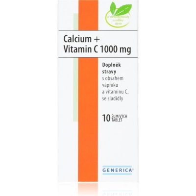 Generica Calcium + Vitamin C 1000mg šumivé tablety na podporu zdravia kostí a zubov s vitamínom C 10 tbl