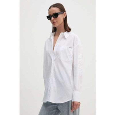 Dkny bavlnená košeľa dámska biela voľný strih s klasickým golierom E31M1RDM