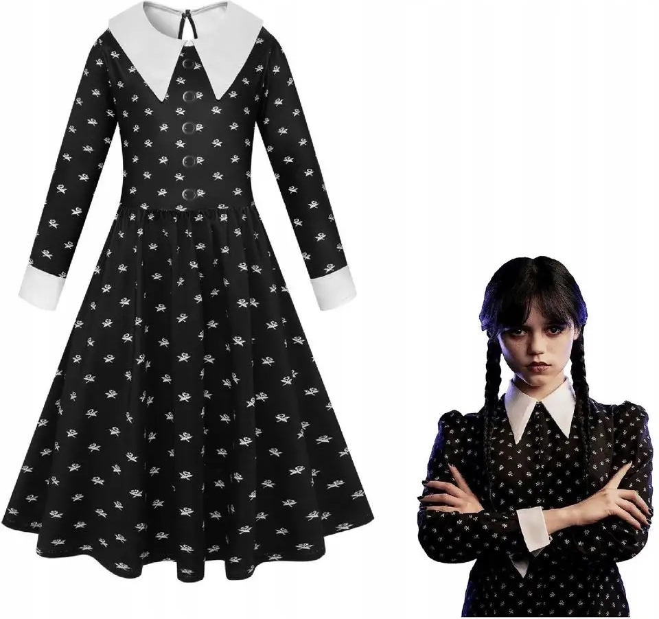 Korbi Wednesday Addams vzorované šaty halloween