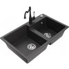 MEXEN/S MEXEN/S - Tomas granitový drez 2-bowl vrátane batérie Carla, čierna kropenatá 6516-76-670700-70
