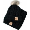 BABY NELLYS Zimná pletená čiapka s brmbolcom + komín, čierna, 92/98 (18-36m)