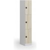Šatníková skrinka S1 s úložnými boxmi, 3 boxy, 1850 x 300 x 500 mm, demont, zámok s čítačkou RFID kariet, laminované dvere, dub prírodný