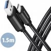 AXAGON BUCM3-AM15AB, SPEED kábel USB-C USB-A, 1.5m, USB 3.2 Gen 1, 3A, ALU, oplet, čierny BUCM3-AM15AB