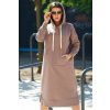 Fashionweek Talianske teplákové dlhé zateplené šaty s kapucňou K9623 cappuccino