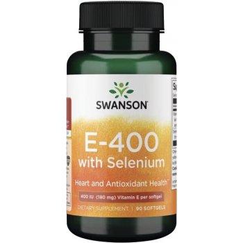 Swanson Vitamín E so selénom, 400 IU & 50 µg, 90 softgel kapsúl