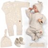 Baby Nellys Rastúci rebrovaný overálek, čiapočka a topánočky, 3D, Nature sv. béžová veľ. 50