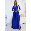 Elegantné modré čipkové dlhé šaty s výstrihom ELISA 309-12 XL