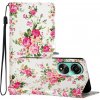 Peňaženkové kožené puzdro Colored na Oppo A38 - Peonies