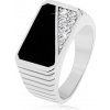 Šperky eshop - Prsteň zo striebra 925, zvislé zárezy, obdĺžnik - čierna glazúra, číre zirkóny S83.06 - Veľkosť: 69 mm