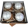 BombkiBony Ručne zdobené sklenené vianočné gule – biely perleťový set s glitrovými ornamentmi (4 ks, Ø 10 cm)