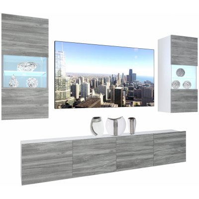 Obývacia stena Belini Premium Full Version šedý antracit Glamour Wood LED osvetlenie Nexum 111