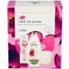 DOVE Glowing sprchový gél 225 ml, telové mlieko 250 ml so sviečkou