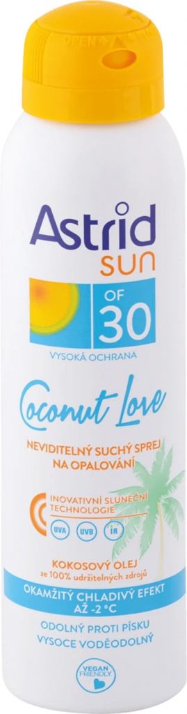 Astrid Sun Coconut Love SPF30 neviditeľný suchý spray na opaľovanie 150 ml