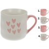 Porcelánový hrnček v bielo-ružovom farebnom prevedení s dekorom srdiečok v štyroch prevedeniach 320 ml 43081