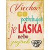 Ceduľa Všechno co potřebuješ je láska nebo pejsek Vintage style 30cm x 20cm Plechová tabuľa