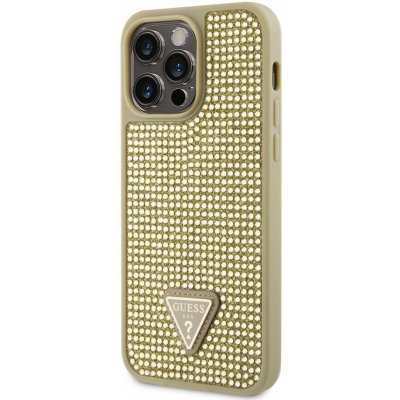 Púzdro Guess Rhinestones Triangle Metal Logo iPhone 14 Pro Max, Zlaté