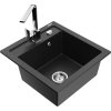 Mexen Vito, 1-komorový granitový drez 520x490x210 mm, chrómová batéria Rita, čierna-strieborná metalíza, 6503-73-670300-00