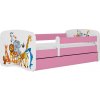 Kocot kids Detská postieľka Babydreams zvieratká ružová, variant 80x180, bez šuplíků, bez matrace